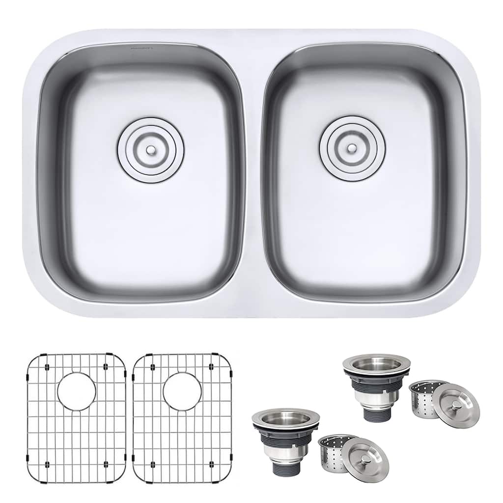 Ruvati 29-inch Undermount 50/50 Double Bowl 16 Gauge Stainless Steel Kitchen Sink - RVM4301 - 29-1/8″ x 18-1/2″