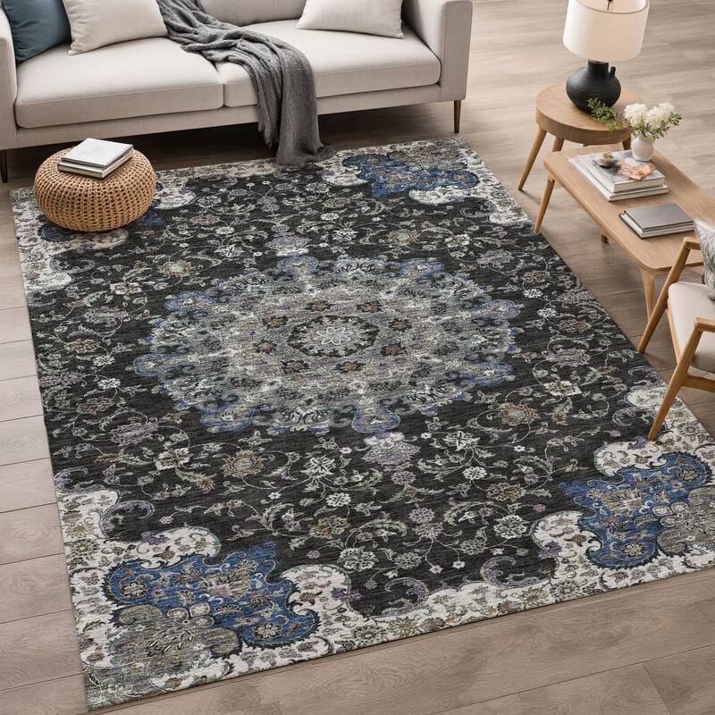 Machine Washable Indoor/ Outdoor Traditional Awaka Chantille Rug