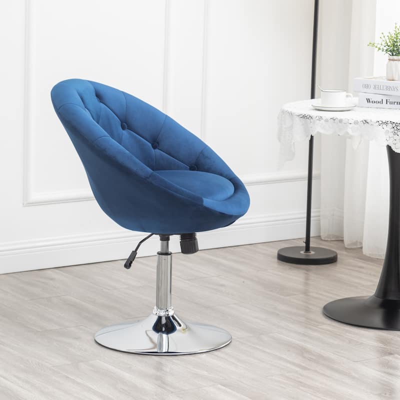 Blue Modern 28.25" Velvet Swivel Button Tufted Accent Chair with Hydraulic Base
