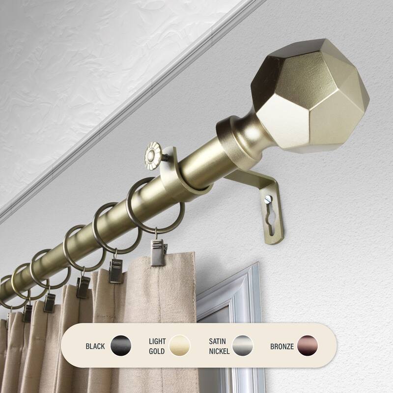 InStyleDesign Valdo 1 inch Diameter Adjustable Curtain Rod - 120 to 170 inches - Light Gold
