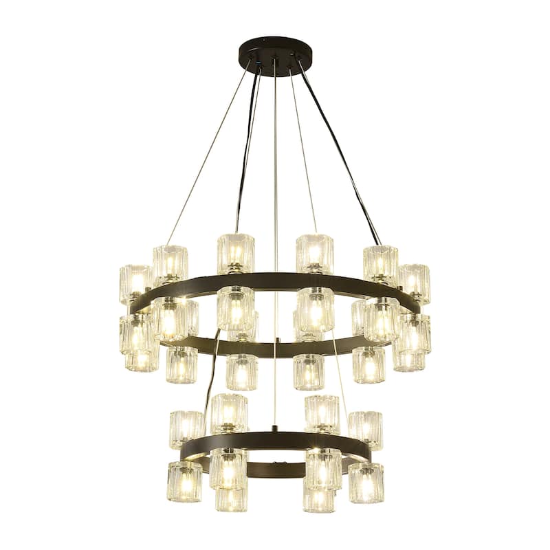 30 - Light Double - Ring Clear Crystal Chandelier