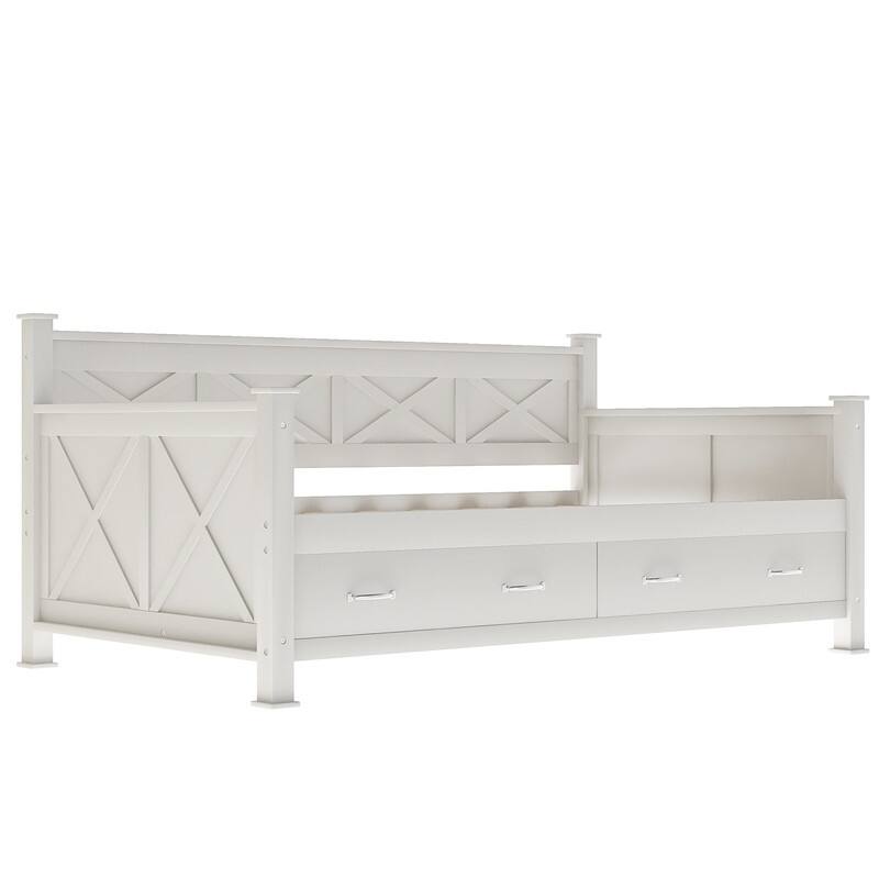 Farmhouse Style Solid Wood Daybed,Twin Size Sofa Bed with 2 Drawers（2 Colors）