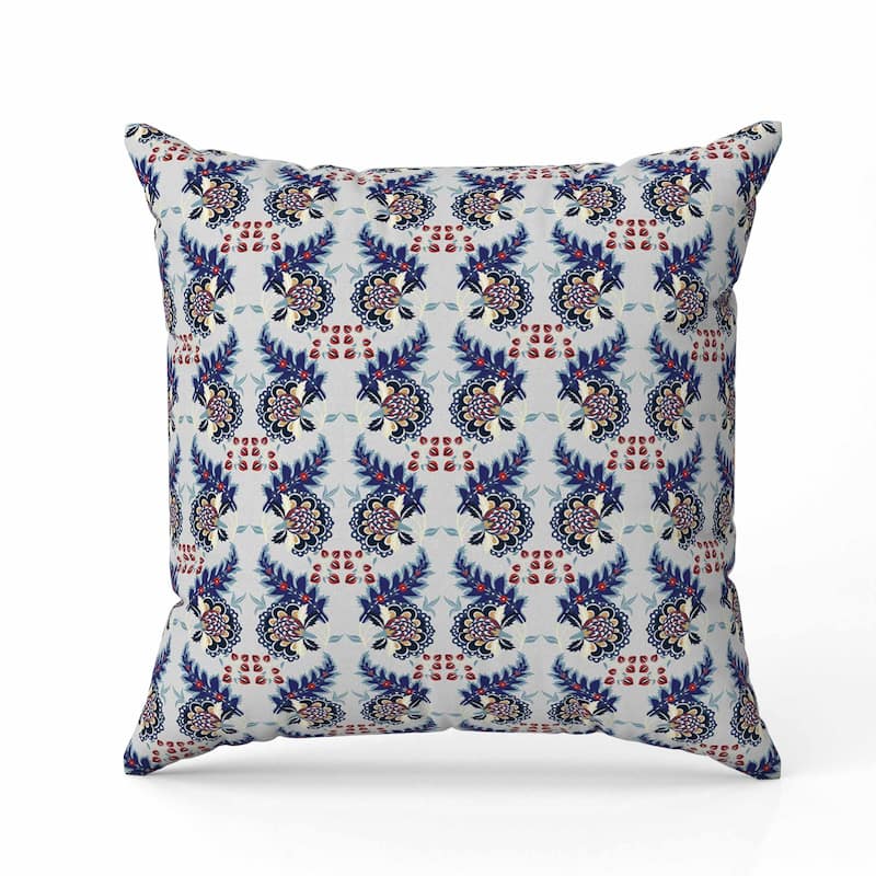 Botanical Bouquet Indoor/Outdoor Reversible Throw Pillow Gray and Blue