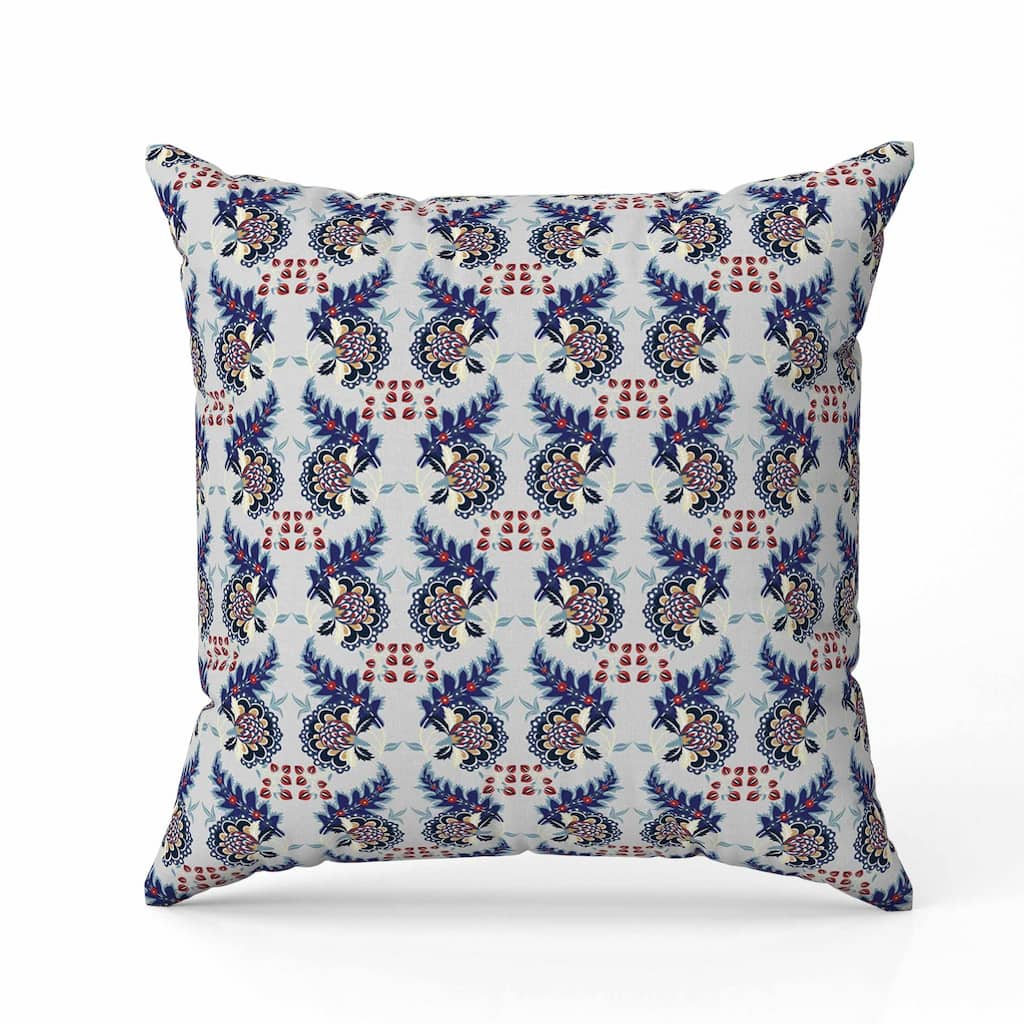 Botanical Bouquet Indoor/Outdoor Reversible Throw Pillow Gray and Blue