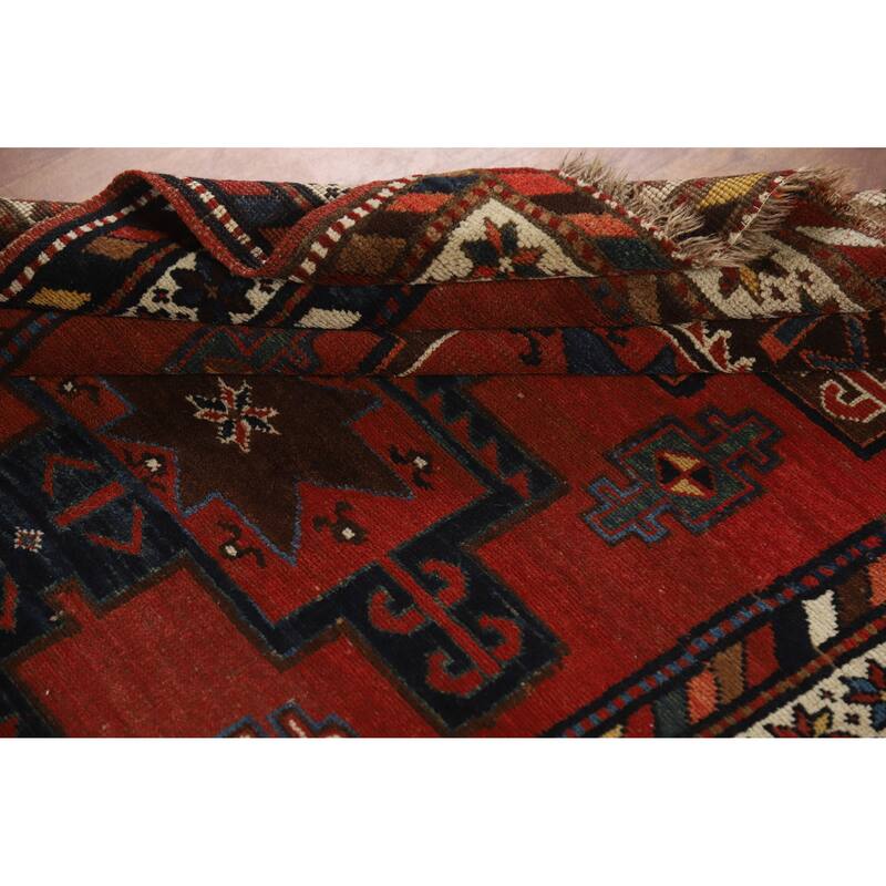 Hand Knotted Oriental 100% Wool Carpet Traditional Tribal Red Kazak Runner Rug - 13' 3'' X 3' 10''