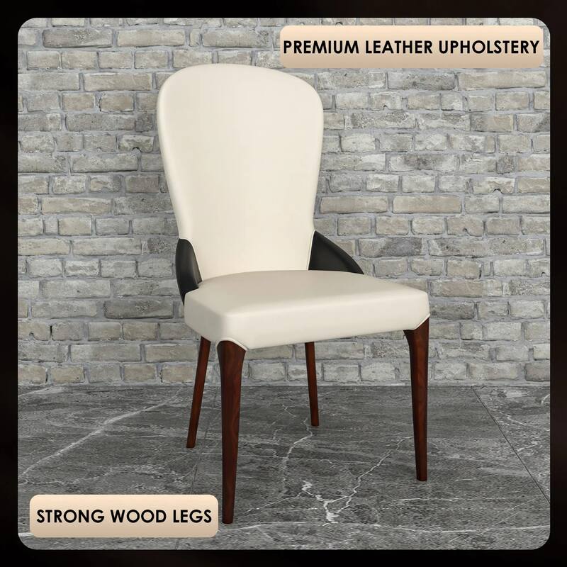 Havana Leather Upholstered Solid Wood Dining Chair Two-Tone Color Design Set of 4