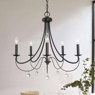 Jona French Country Farmhouse 5-Light Black Crystal Chandelier for Dining Room Bedroom