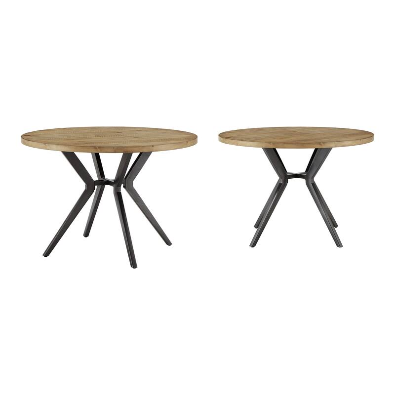 Vaduz Wood Finish and Iron Grey Metal Base 4 - Person Round Dining Table - Light Pine