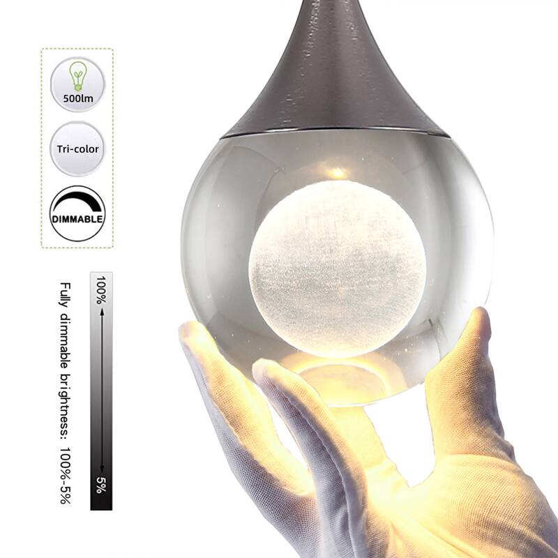 Moon Crystal 1-light Single Globe LED Hanging Pendant Light in Gold/ Chrome/Black/Coffee for Living Room