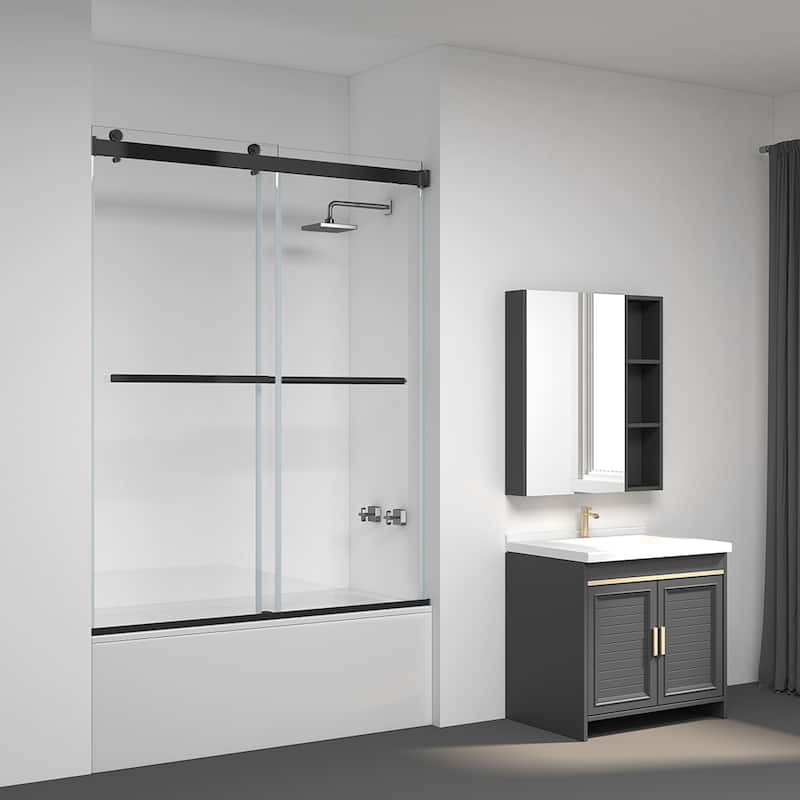 Spezia 60" W x 58" H Double Sliding Frameless Tub Door in Matt Black - 60" W x 58" H