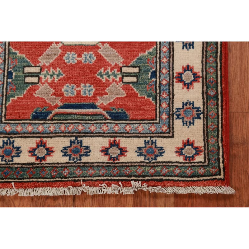 Geometric Kazak Accent Rug Oriental Hand-Knotted Wool Carpet - 2'0"x 3'0"