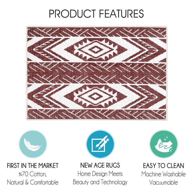 Sussexhome Heavy Duty Ultra Thin Non Slip Washable Cotton Indoor Rug - 2' x 3'