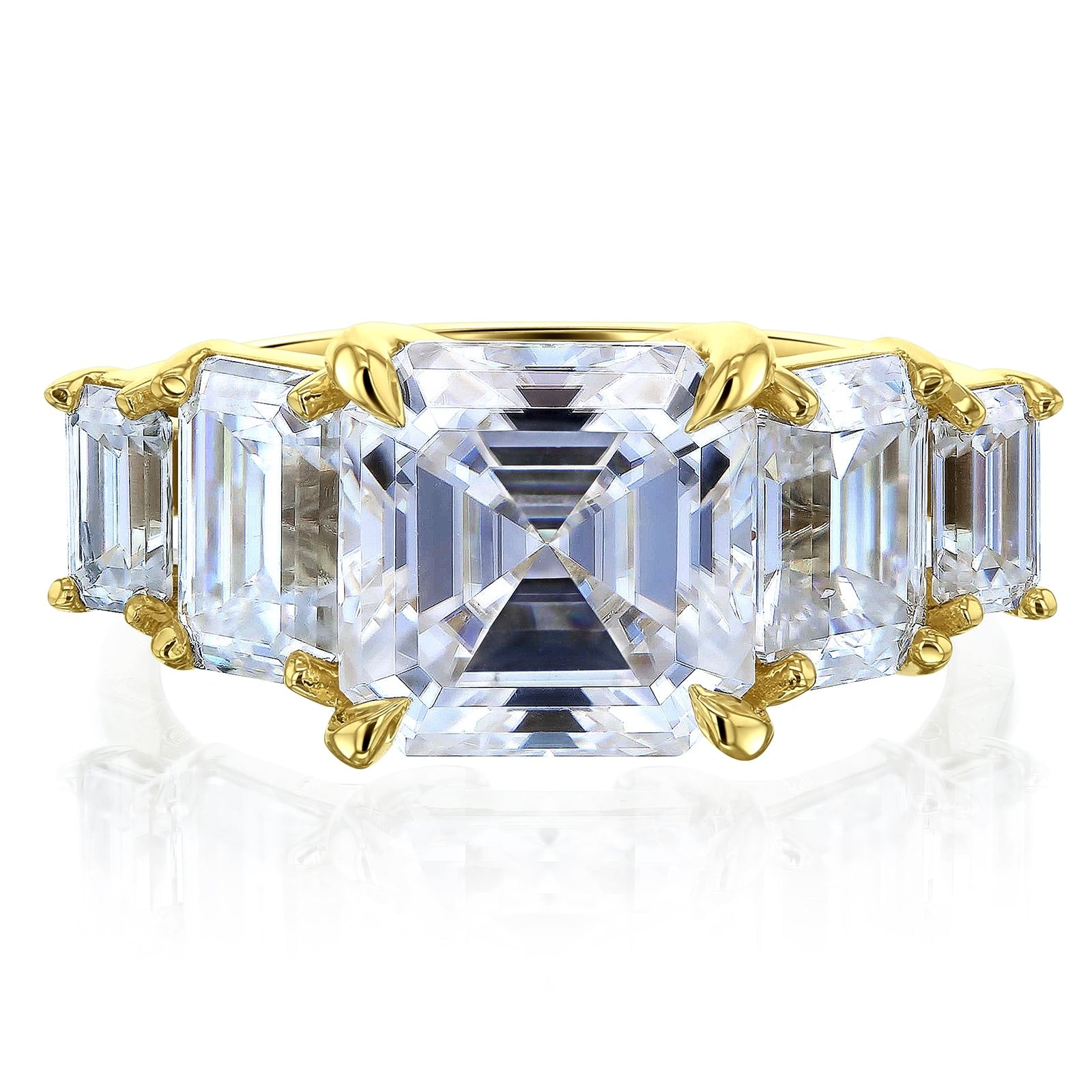 Kobelli 6.50 Carats Asscher & Emerald Lab Grown Diamond 14k Solid Gold 5-Stone Astrid Ring (Certified, EF/VS)