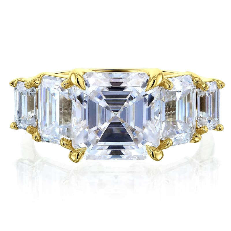 Kobelli 6.50 Carats Asscher & Emerald Lab Grown Diamond 14k Solid Gold 5-Stone Astrid Ring (Certified, EF/VS) - 4.5 - Yellow