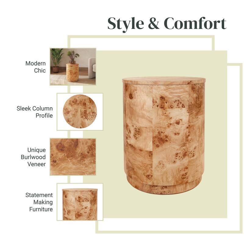 NPD Furniture Arsenio Burl Wood Round Coffee Table or Side/End Table