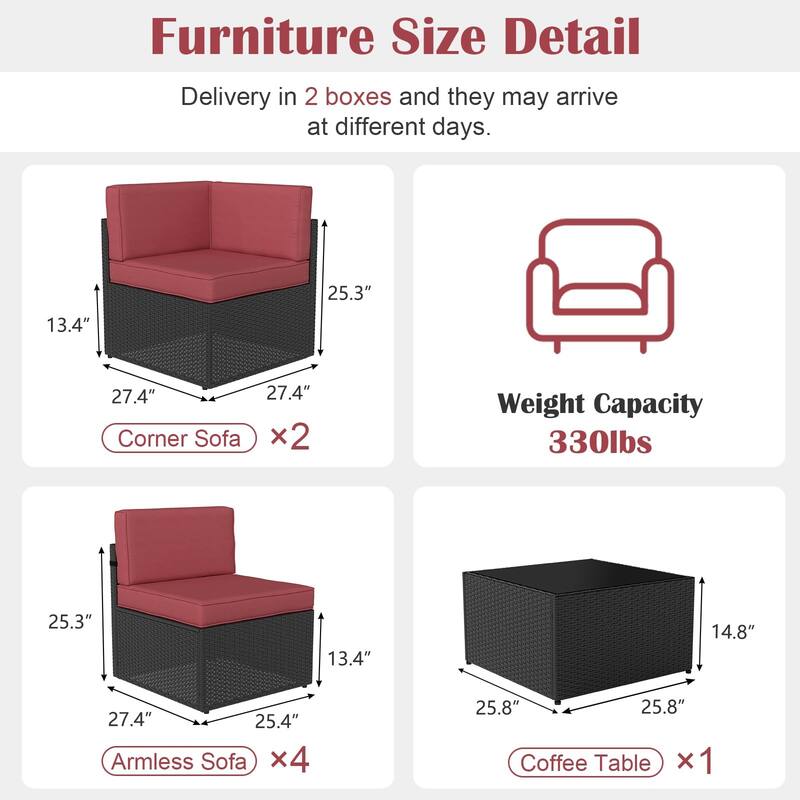 7PC Outdoor Patio Furniture Set, Wicker Patio Sectional Furniture Set with Coffee Table & Cushion for Garden, Backyard, Poolside