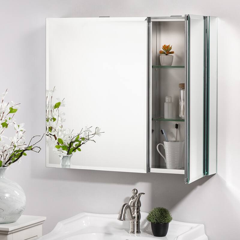 30-in W Modern Double-Door Wall Mount Bathroom Mirror Medicine Cabinet - 30-in W x 5-in D x 26-in H