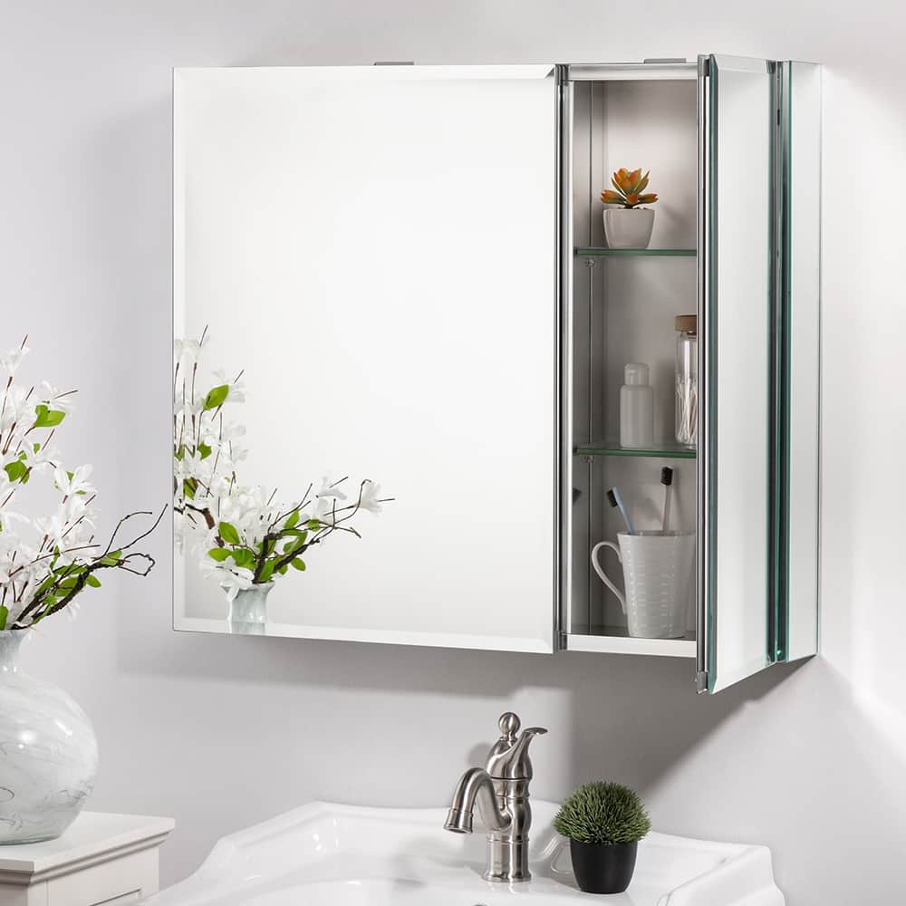 30-in W Modern Double-Door Wall Mount Bathroom Mirror Medicine Cabinet - 30-in W x 5-in D x 26-in H