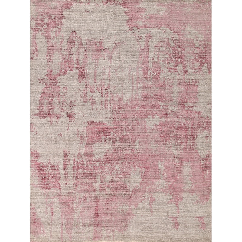 Pink Abstract Modern Area Rug Hand-Knotted Wool Carpet - 7'9"x 9'8"