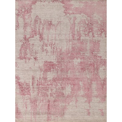 Pink Abstract Modern Area Rug Hand-Knotted Wool Carpet - 7'9"x 9'8"