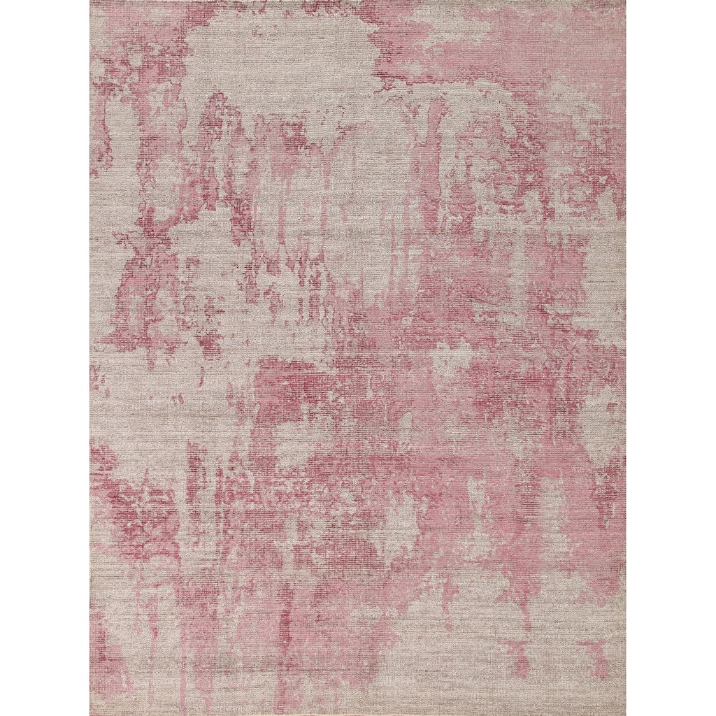 Pink Abstract Modern Area Rug Hand-Knotted Wool Carpet - 7'9"x 9'8"