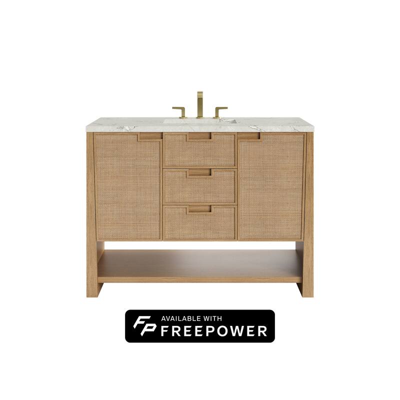 Solene 48" Single Vanity, Seaside Oak, w/FreePower Wireless Charger