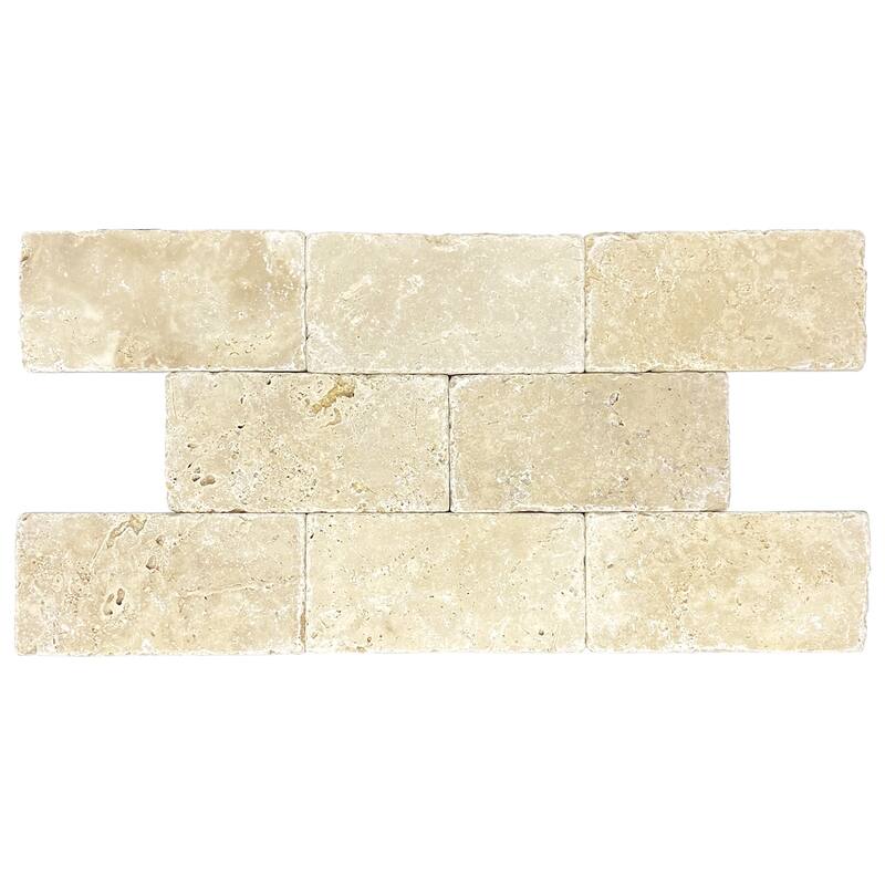 Ivory Travertine 3" x 6" Rustic Tumbled Tile - Sample - White