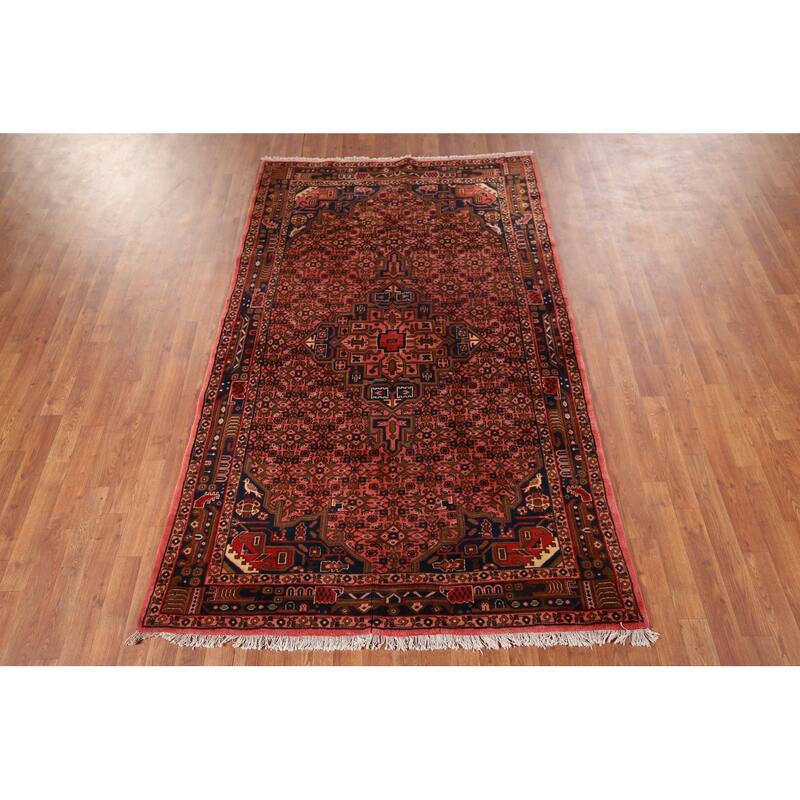 Pink Geometric Zanjan Vintage Persian Rug Hand-Knotted Wool Carpet - 4'9" x 7'7"