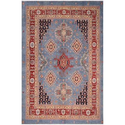 Tribal Kazak Evelin Light Blue/Red Wool Rug - 8'0'' x 9'10''