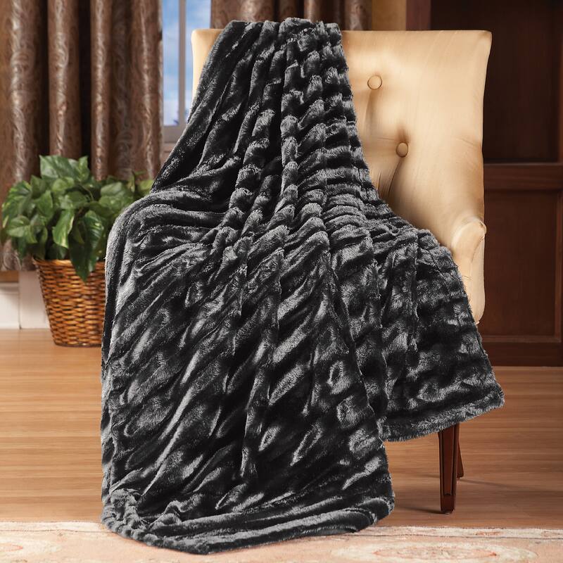 Striped Fake Mink Fur Throw Blanket