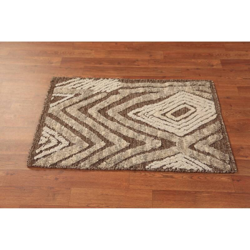 Geometric Moroccan Indian Accent Rug Handmade Wool Carpet - 2'0"x 3'0"