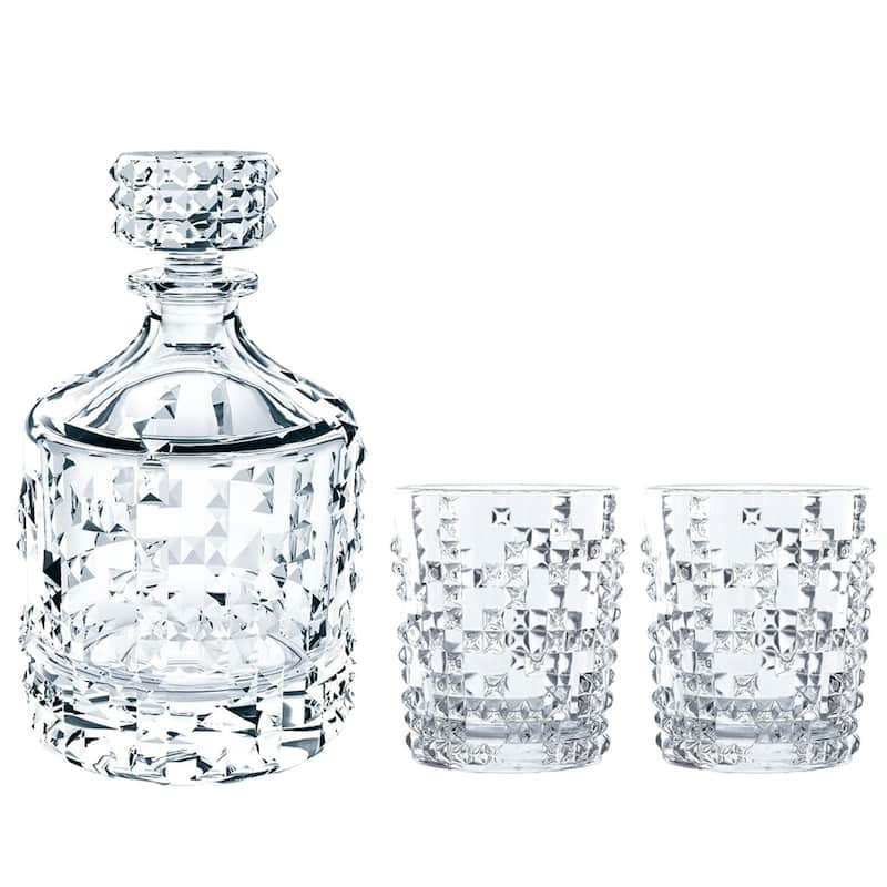 Nachtmann Punk Crystal Glass Decanter and 2 Whiskey Tumblers - Clear - 4 Piece