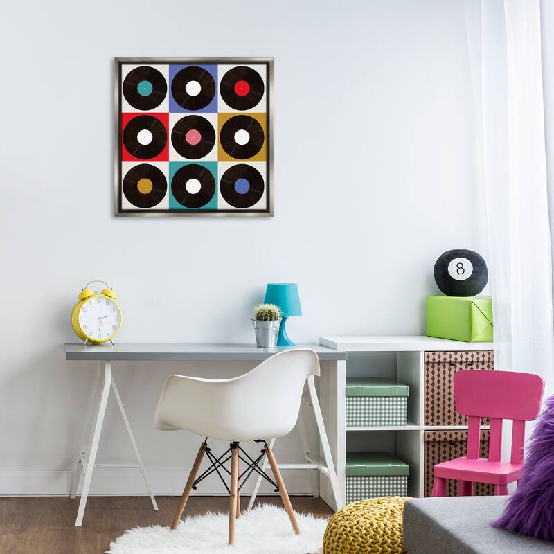 Stupell Geometric Music Records Framed Floater Canvas Wall Art Design By Katrina Craven