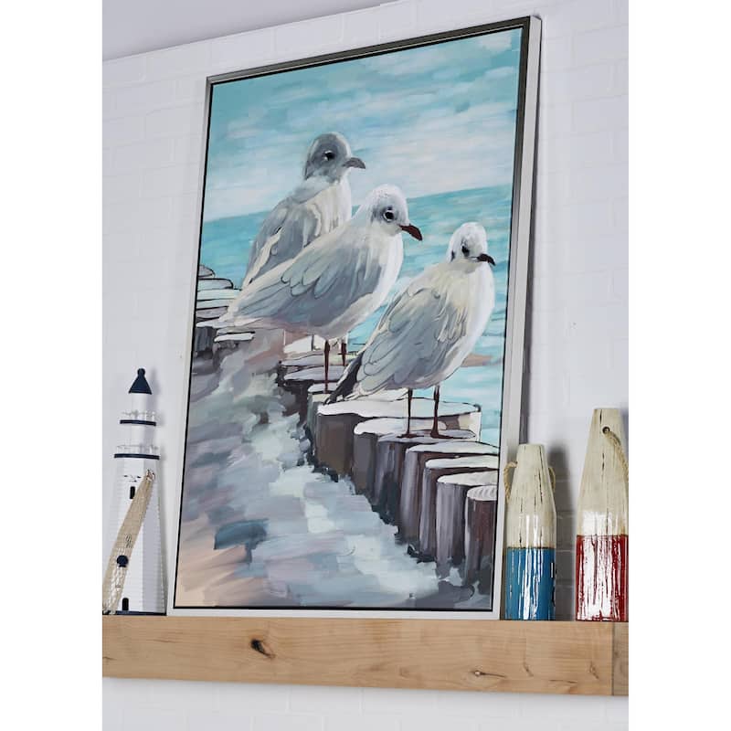 Canvas Bird Framed Wall Art with Gold Frame - White - Roche River Decor