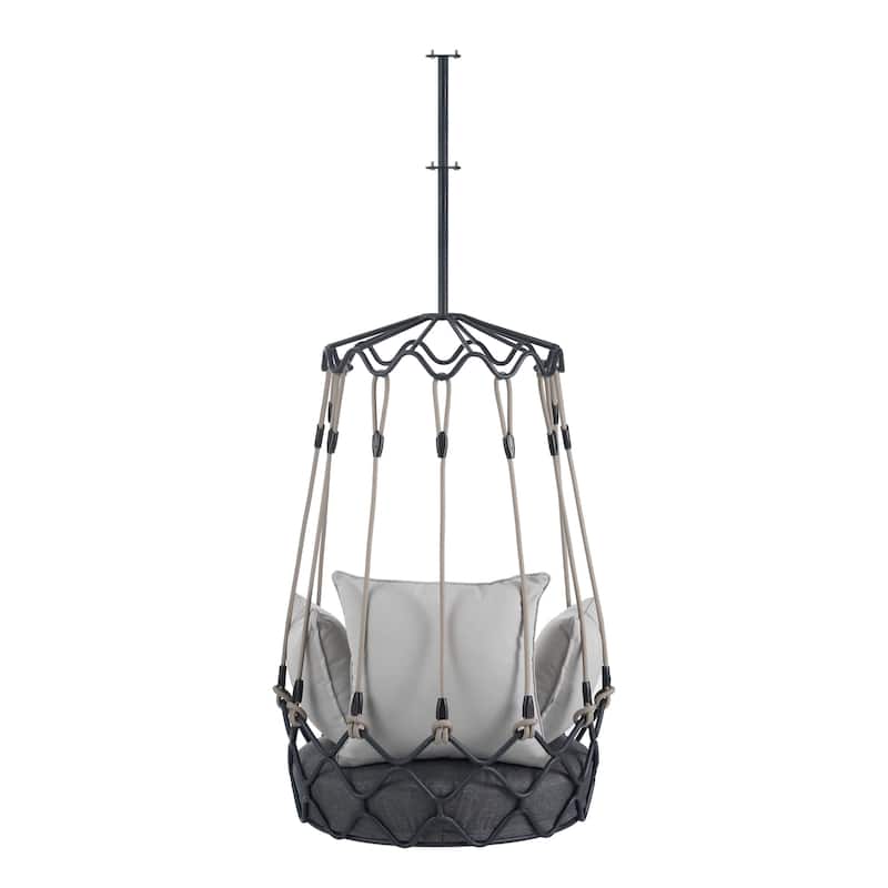 Outdoor Porch Hanging Basket Swing Chair with Olefin Fabric Cushion