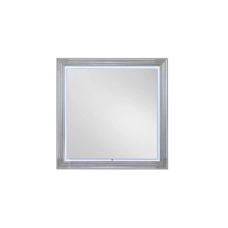 HomeRoots 42" White Wood Square Lighted Dresser Mount Framed Mirror - 41.73 in. x 41.73 in. x 2.05 in.