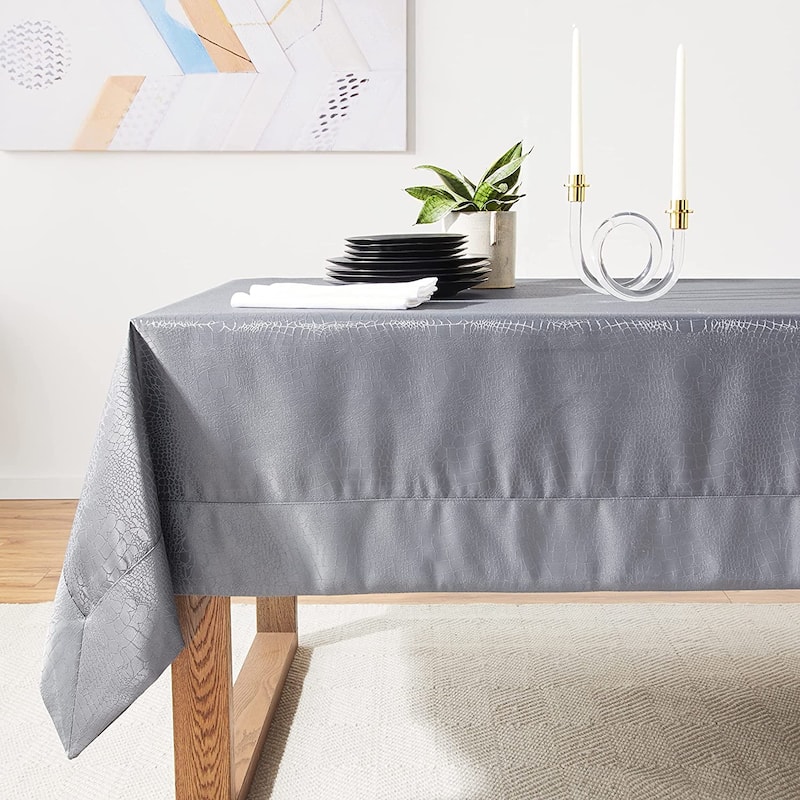 Violet Linen Crocodile False Luxurious Damask Pattern Tablecloth
