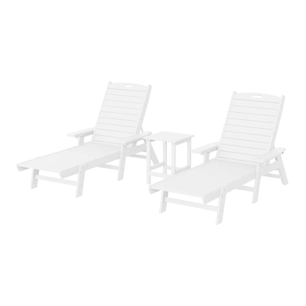 Laguna Hdpe All Weather Outdoor Patio Pool Reclining Chaise Lounges With Square Side Table (3-Piece Set)
