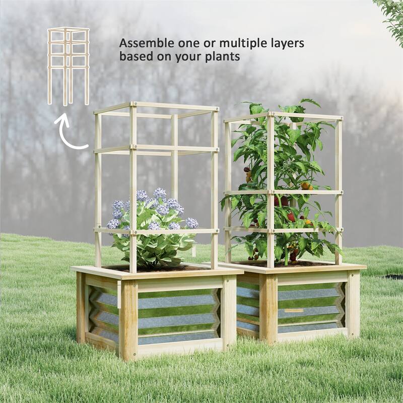 Raised Garden Bed with Fir Wood Frame and Galvanized Steel Panels - 17.7" W x 17.7" D x 35.4"H