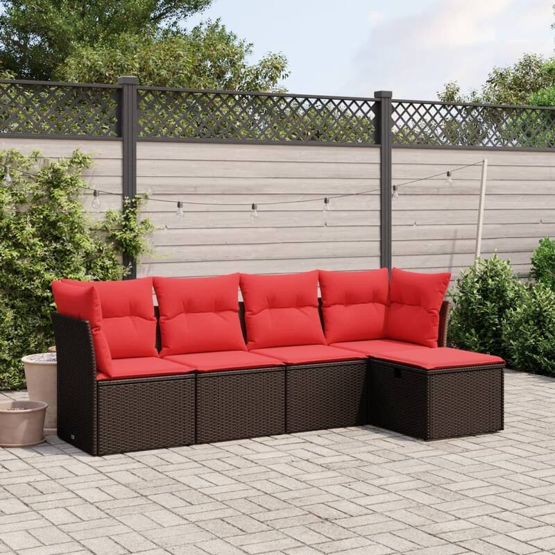 vidaXL Patio Sofa Set with Cushions Outdoor Conversation Furniture Poly Rattan - Brown without table - 24.4" x 24.4" x 27.2"
