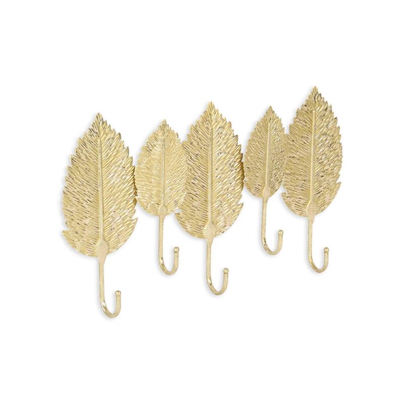 Maidmore Leaf Cast Iron Coat Hanger - 18.25" - Gold Finish