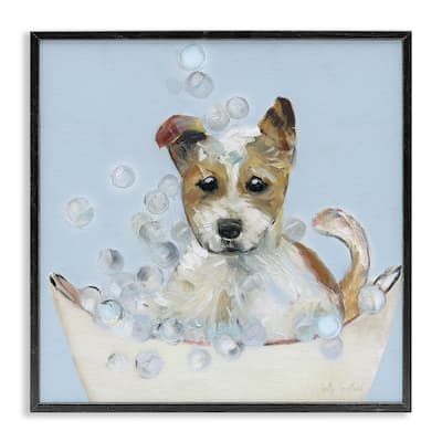 Stupell Fun Bubbles Puppy Bath Framed Giclee Art Design By Sally Swatland