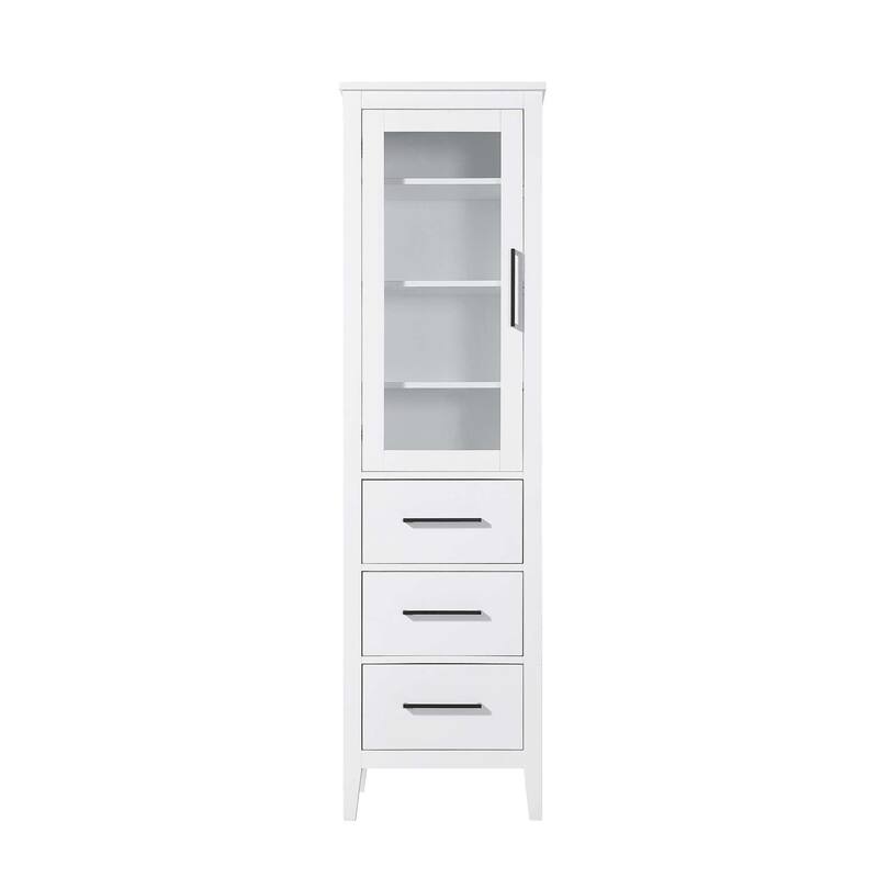 Laura 16-28 Inch Bath Storage Glass Cabinet - White - 20"