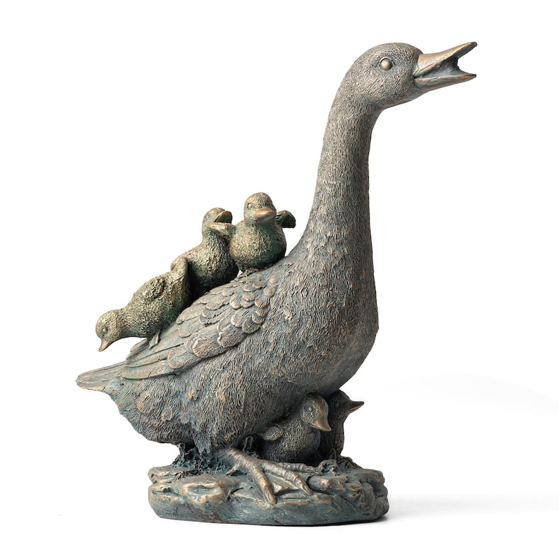 Glitzhome 15"H Resin Faux Bronze Duck Garden Statue Outdoor Decor