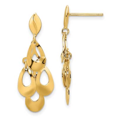 Curata 14k Gold Polished and Brushed Post Dangle Chandelier Earrings - 32.5x14.25mm Wide