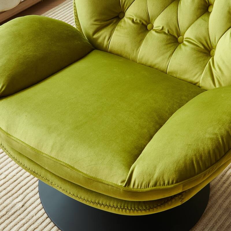 Swivel Leisure Chair Velvet Upholstered Lounge Chair Comfortable Deep Buttons Backrests Chair with Ottoman