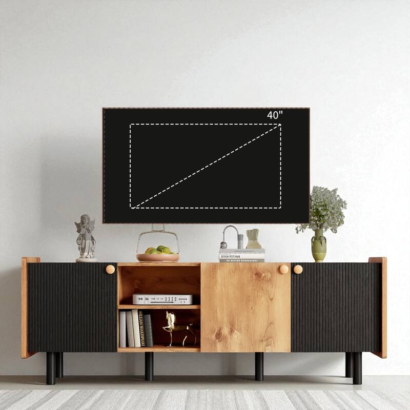 61.8" Mid Century TV Stand for 70 Inch TV, Entertainment Center with 3 Cabinets & Open Storage Shelves