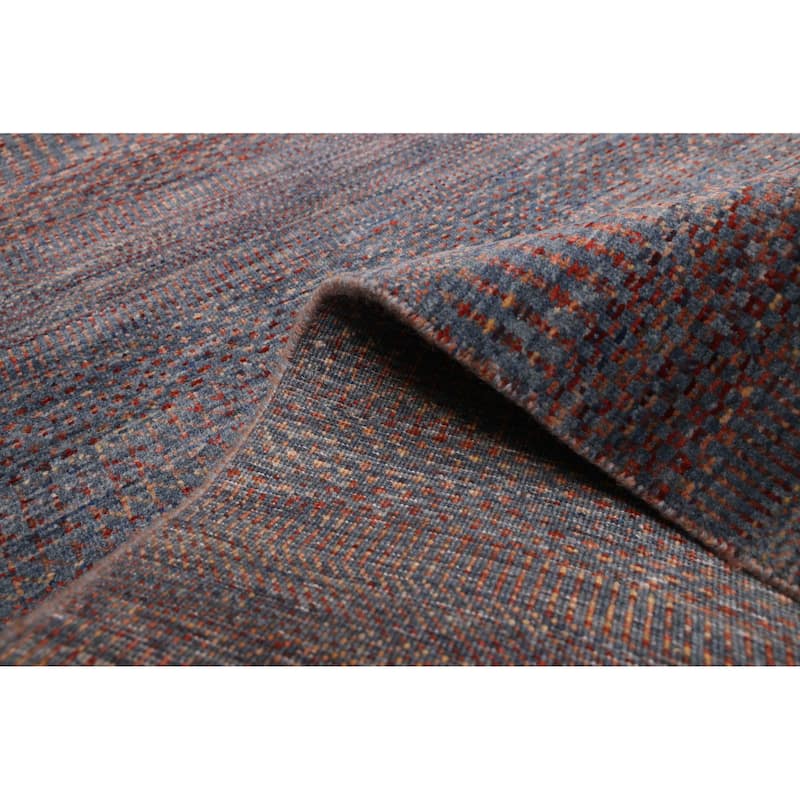 ECARPETGALLERY Hand-knotted Finest Silk Shadow Dark Blue Wool Rug - 2'7 x 12'2