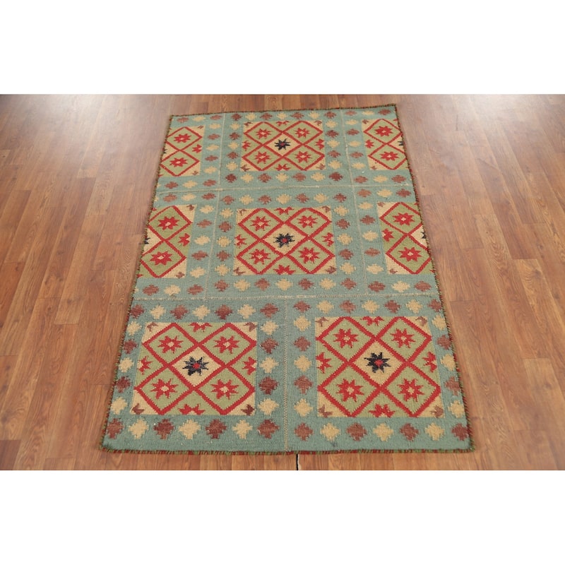 All-Over Geometric Kilim Oriental Foyer Rug Hand-Woven Wool Carpet - 3'3"x 4'7"