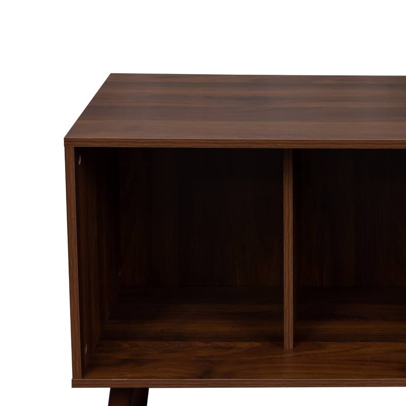 Modern TV Stand Stylish TV Stand with 1 Storage, 4 Solid Wood Legs, and 3 Shelves, for Living Room, Walnut